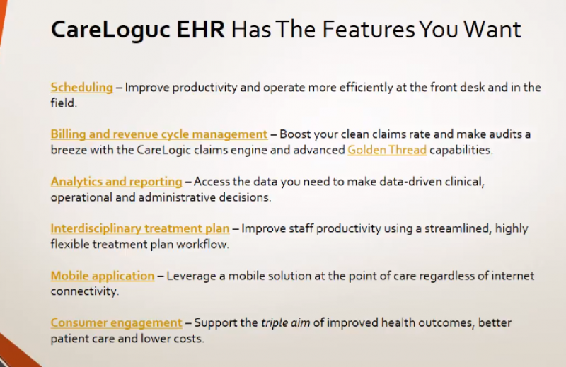 CareLogic EHR features